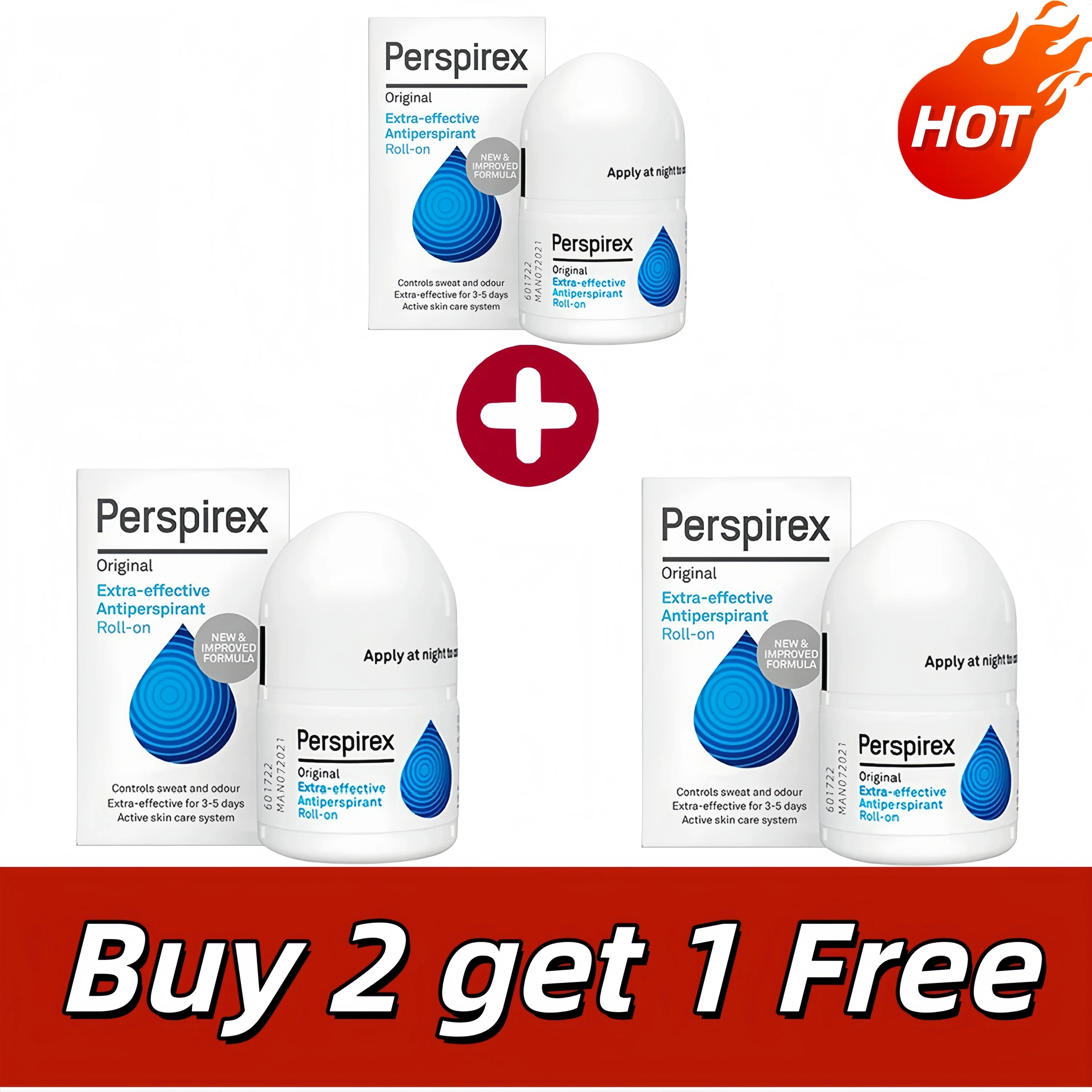 3 Stück PERSPIREX Perspirex Sweat Deodorant Roll-on, schnell trocknend, tragbar, 24 Stunden geruchlos, Schweißkontrolle, natürliche Hautpflege 2025 Image