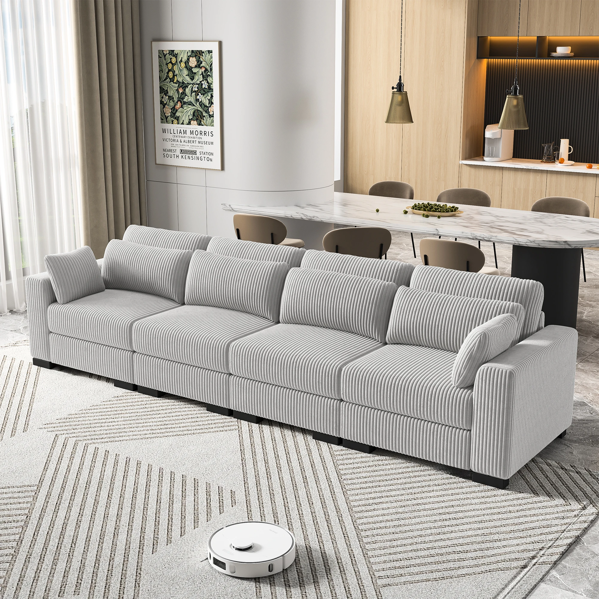 Modulares 4-Sitzer-Cordsofa, moderne Eckcouch mit gepolsterten Armlehnen und Rückenlehne für Wohnzimmer, Schlafzimmer, Büro Image