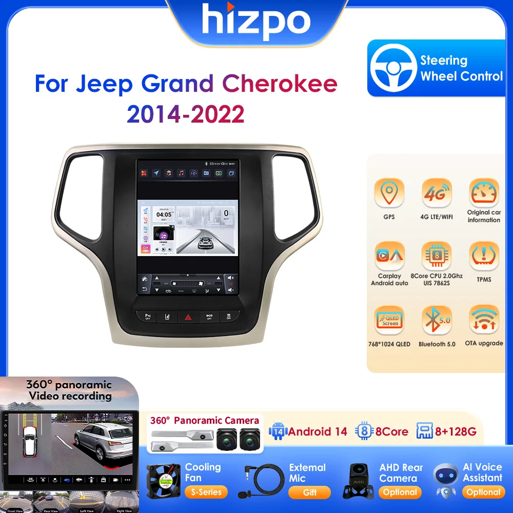 9,7 Zoll 2 Din 4G LTE Android 14 Auto Multimedia Player Unterstützung Drahtlose Carplay Android Auto für Jeep Grand Cherokee 2014-2022 Image