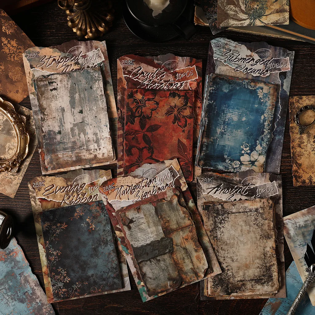 10 Blatt Vintage-Materialpapier-Aufkleber für Junk Journal, Scrapbooking, Retro-Hintergrund-Dekoration Image