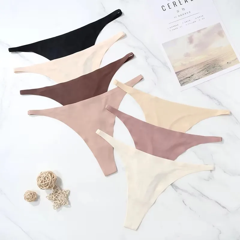 1/2/4Pcs Eis Seide Nahtlose Höschen Weiche Dünne Band Thongs Frau Satin Unterwäsche Weibliche Bikini Höschen string Tangas Mujer Image