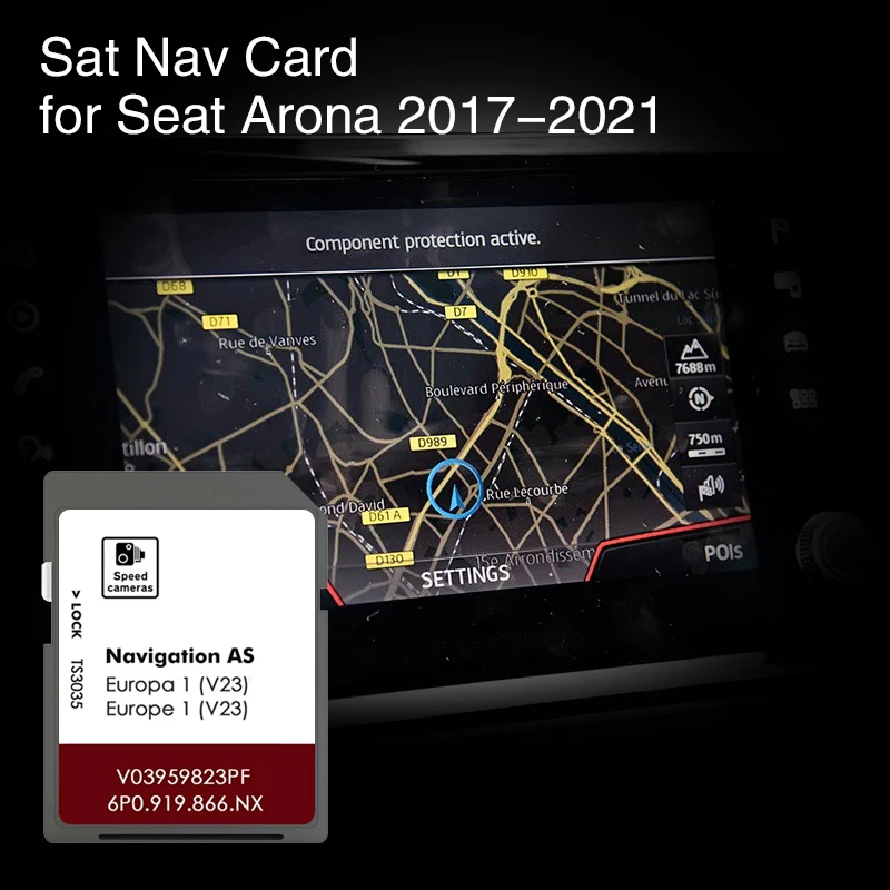 AS V23 Sat Nav GPS-Karte für Seat Arona Navi-System von 2017 bis 2020 Auto-Straßenkarte mit Frankreich, Irland, Griechenland, Schweden, Spanien Image
