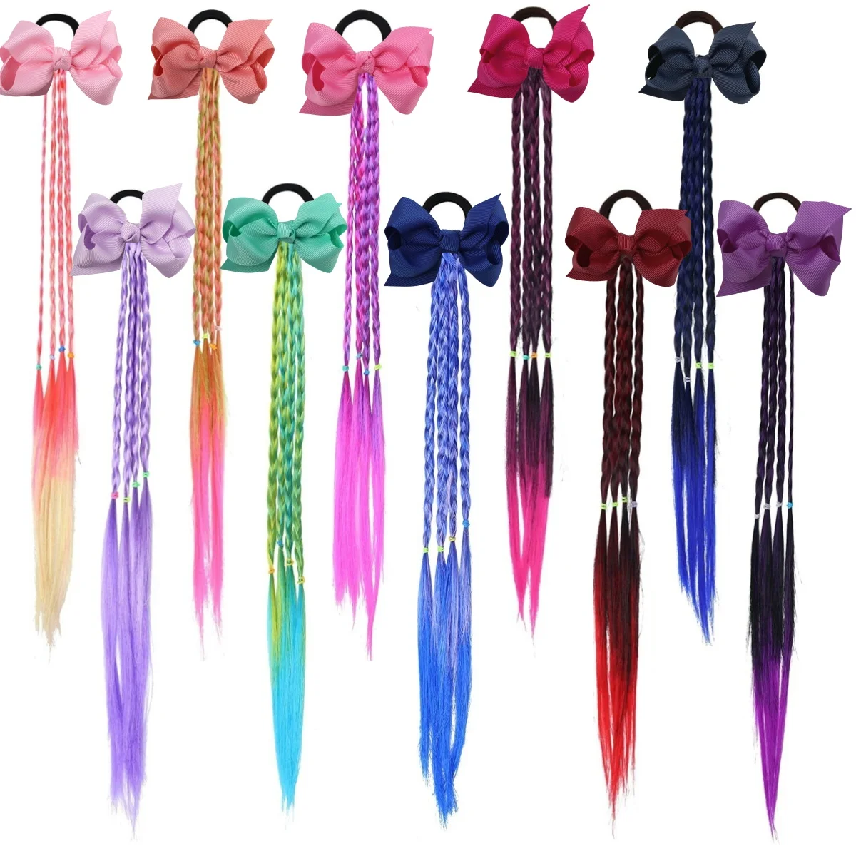 5/10 stücke Mädchen Haar Bögen Bunte Perücken Bogen Haar Krawatten Prinzessin Haar Ornament Stirnbänder Haar Bands Kinder Kinder Haar zubehör Image