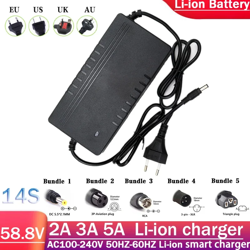 58,8V 2A 3A 5A Ladegerät, elektrische 52V 2A 3A 5A 14S Fahrrad-Lithiumbatterie, hochwertige Wärmeableitung, leistungsstarke Leistung Image