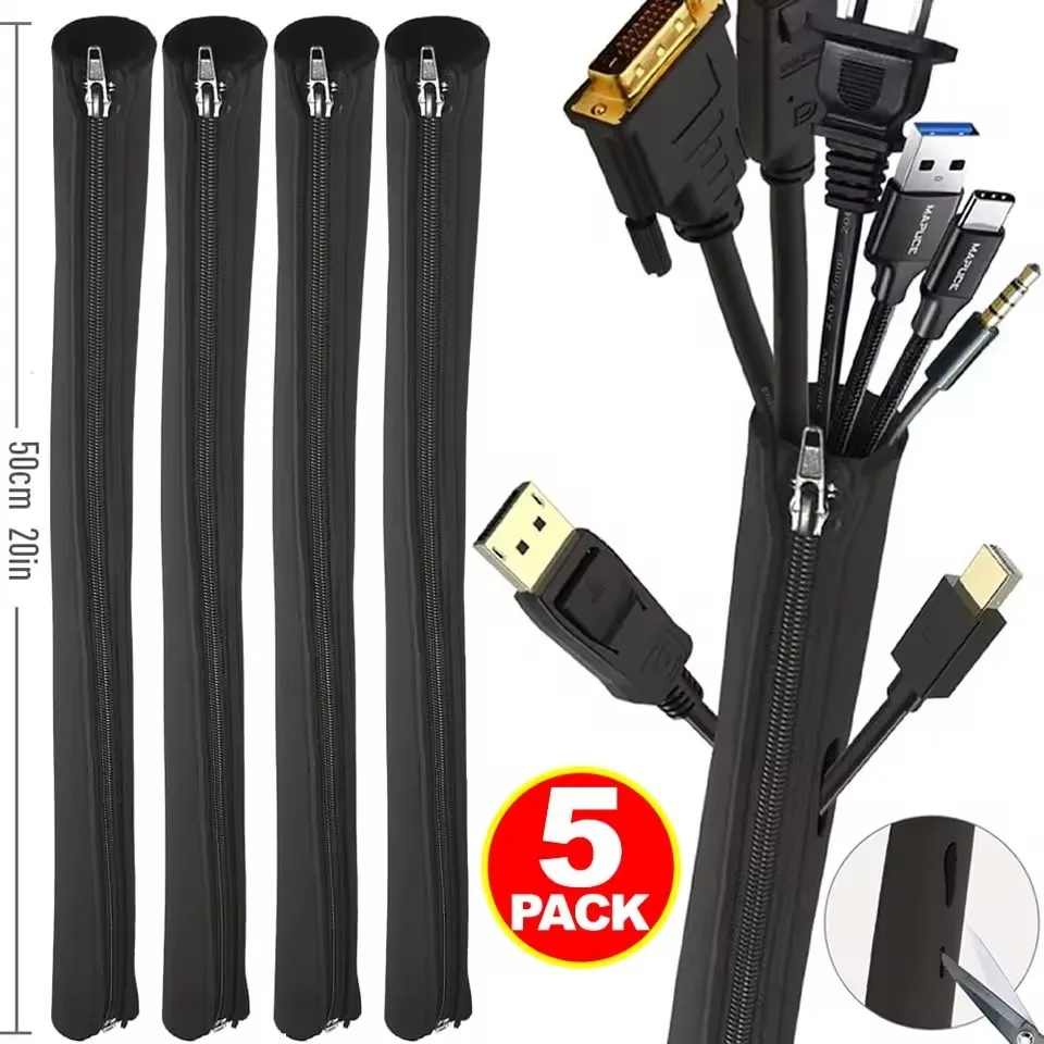 Universelle Kabelmanagement-Hülle, Kabel-Organizer mit Reißverschluss, flexible Kabelhülle, Wickelabdeckung, Drahtwickler für das Heimbüro Image