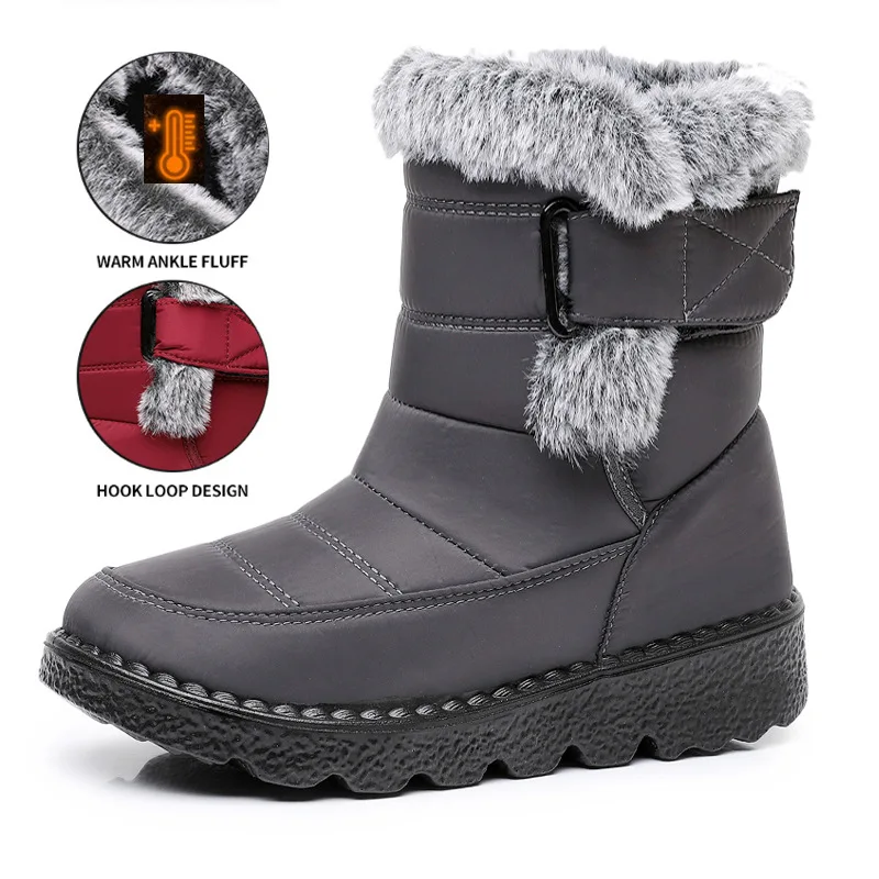 Damenstiefel für den Winter 2025, trendige Schuhe, Winterstiefeletten, wasserdichte Schneestiefel, Stiefel mit klobigem Absatz, warme Stiefel
