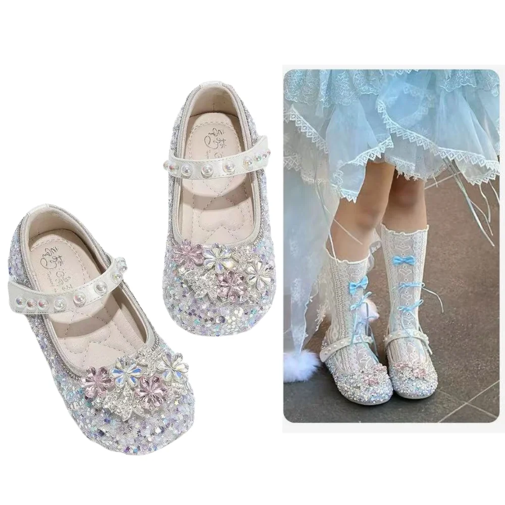 Mädchen Kristall Slip-On Schuhe Weiche Sohle Strass Prinzessinnen-Ballerinas Frühling Herbst Neuer Stil Kinder Leichte Süße Lederschuhe