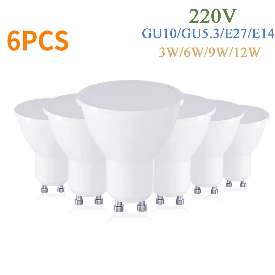 6PCS LED Spot Licht GU10 E27 Led-lampe 12W E14 LED Lampe 220V Scheinwerfer MR16 9W Lampada GU5,3 Mais Glühbirne gu10 Ampulle Lampe