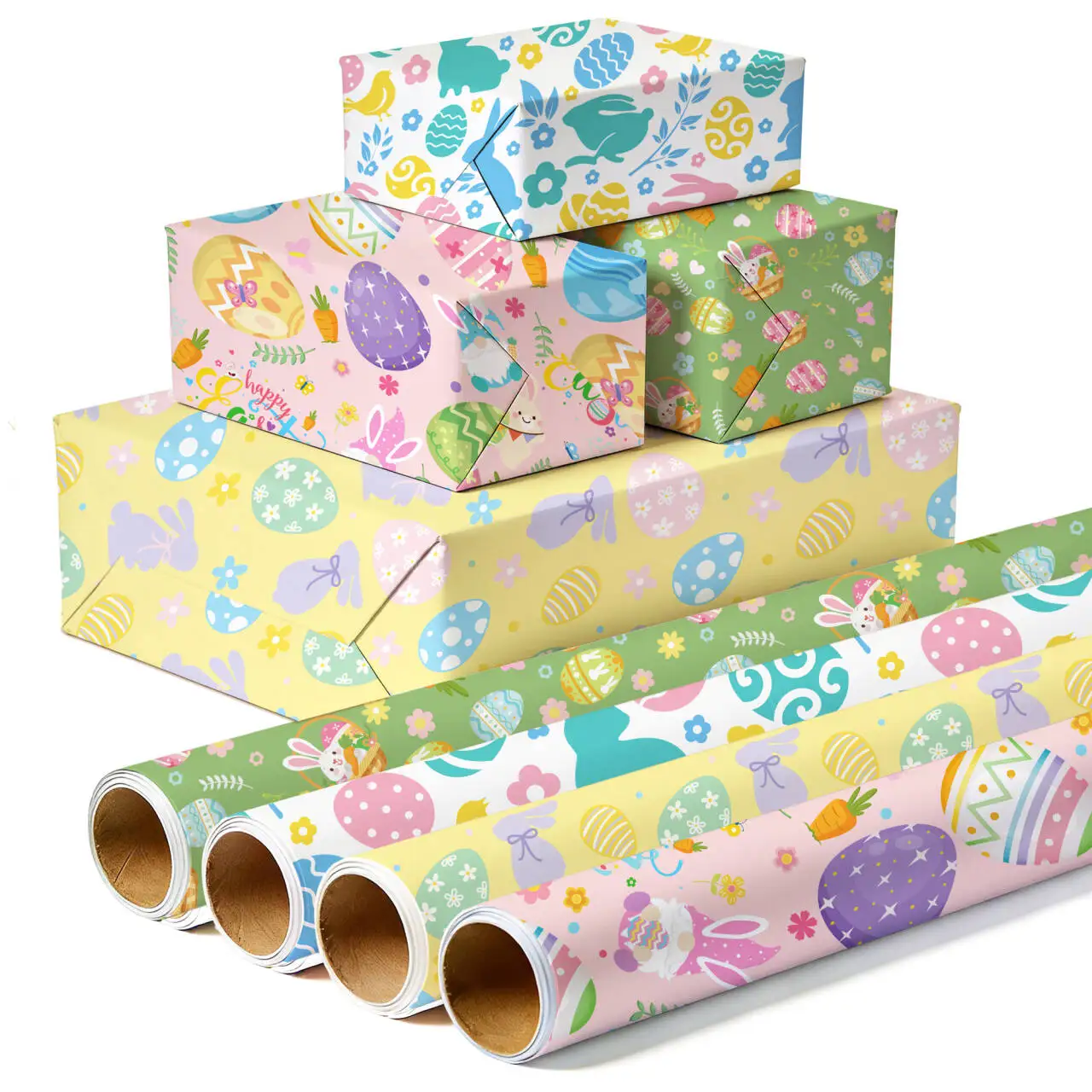 4 Blatt Oster-Scrapbook-Papier, bunt, niedlich, fröhliches Osterei, Hase, Geschenkpapier für DIY-Kunst, Journaling, Kartenherstellung und Geschenkverpackung Image