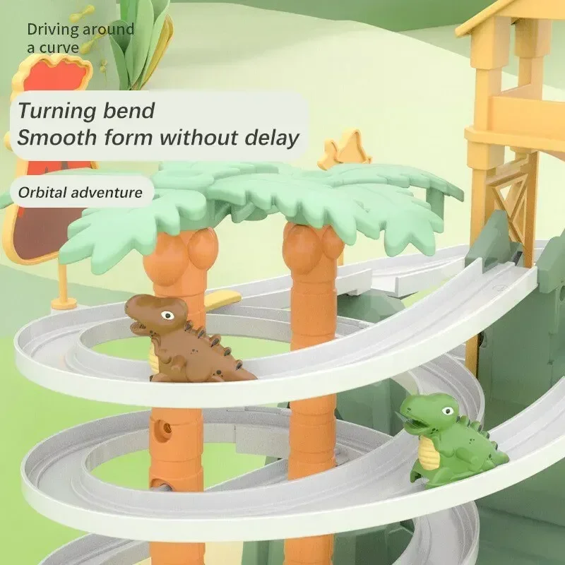 Elektrische Doppel Spur Dinosaurier Rutsche Dynamische Klettern Treppen Abenteuer Kinder Akusto Optic Pädagogisches Spielzeug Kinder Geburtstag Geschenk Image