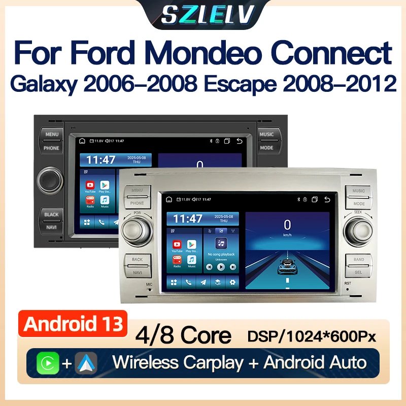 Android 2Din Für Ford Focus Mondeo Connect Galaxy Escape Kuga Fiesta Fusion Auto Radio Multimedia Carplay Auto Player Wifi BT 4G Image