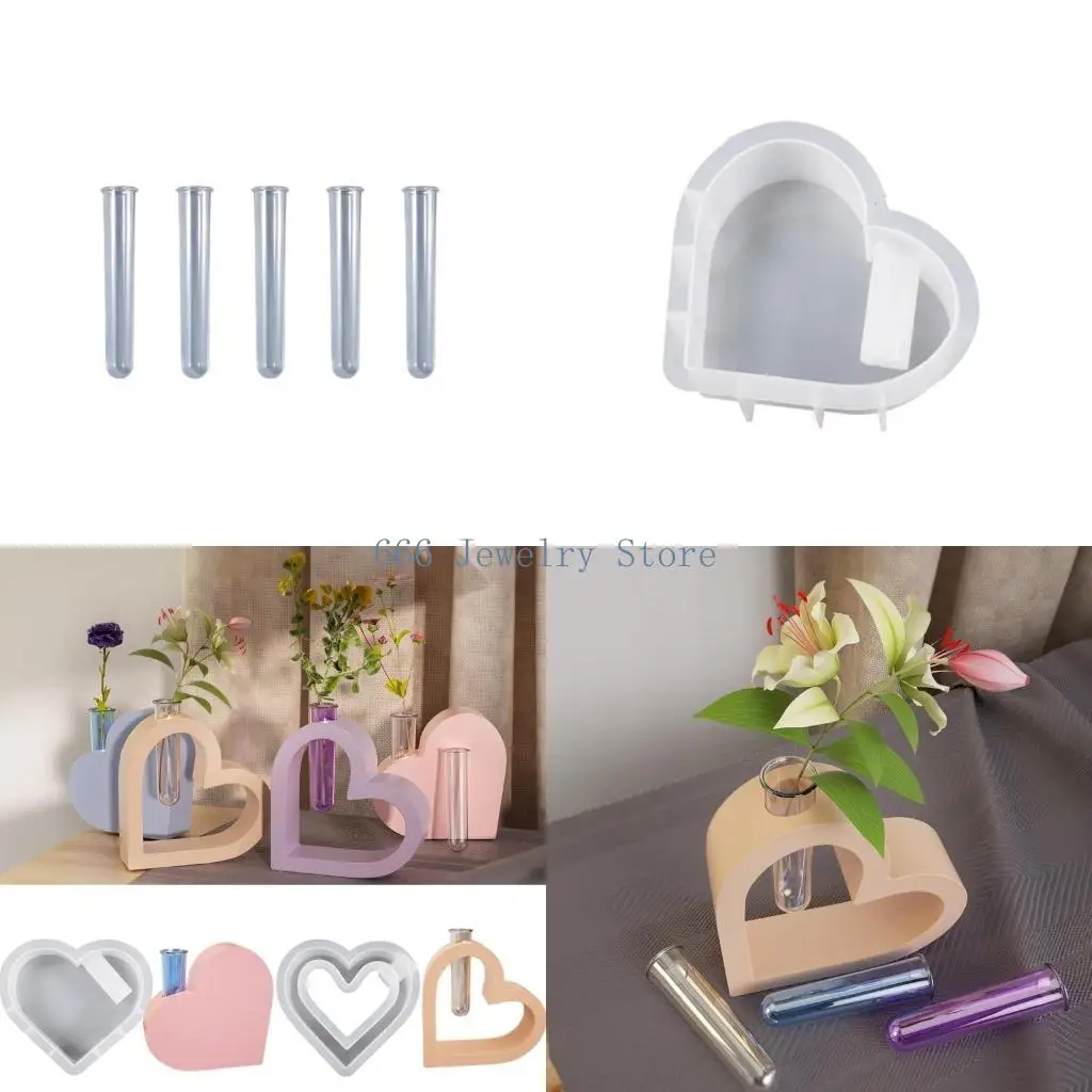 F2TD herzförmige Silikonform DIY Hydroponic Testrohr Pflanze Vase Formblütenblüten Image