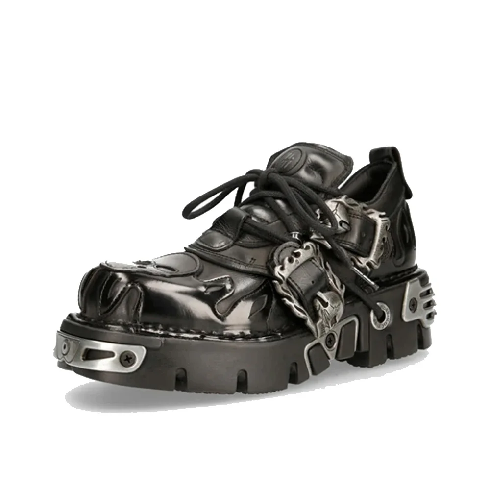 Männer Kuh Leder Motorrad Stiefel Flamme Geschnitzt Vintage Rock Schuhe Neue Punk Schuhe Metall Low Top Plattform Schuhe Outdoor Boots48