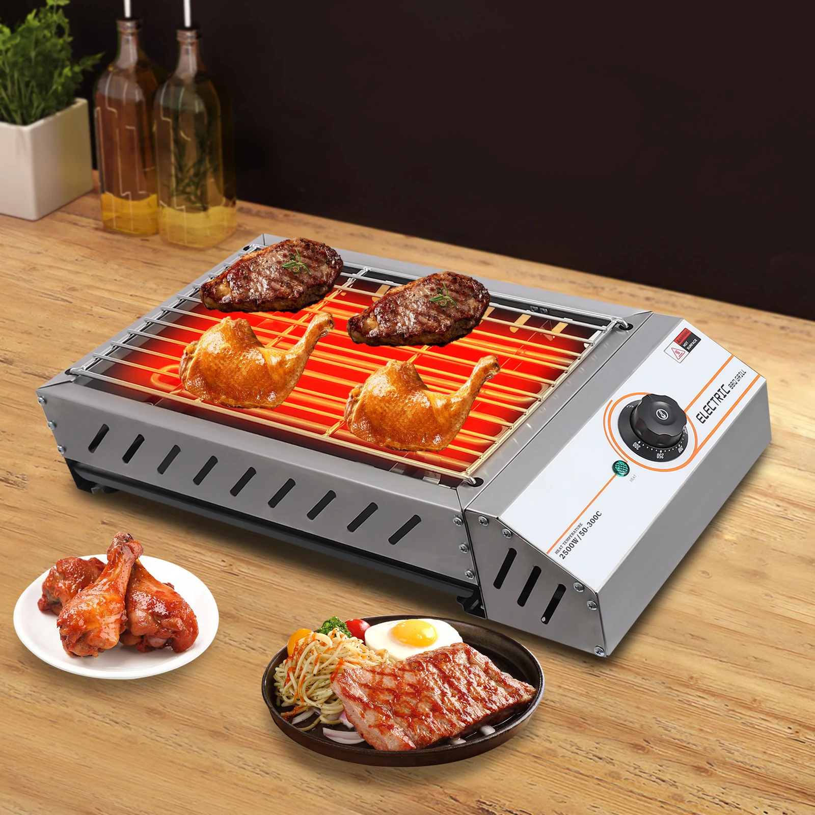 2,5KW 54,2*28*12cm BBQ-Grill Rechteckig Silber Tragbarer Elektrogrill mit Bequemen Griffen und Rutschfesten Füßen Image