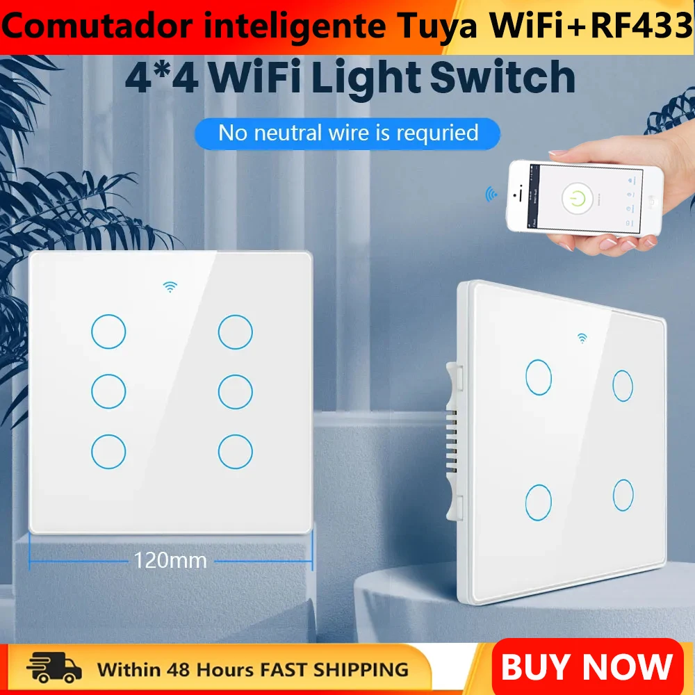 WiFi Smart Switch Tuya Brasilien 4*4 Keine Neutral 4/6 Gang Touch Licht Wand Schalter RF433 Fernbedienung Alexa google Hause Haushalt Image