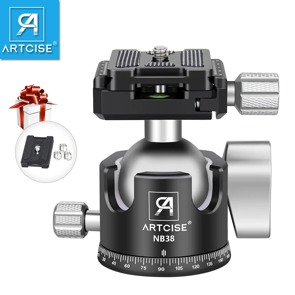 ARTCISE NB38 Stativ-Kugelkopf-Montageadapter 360° ° Panorama U-Kerbe 38 mm Kugelkopf 1/4" bis 3/8" Schraube für DSLR-Kamera, 15 kg Nutzlast Image