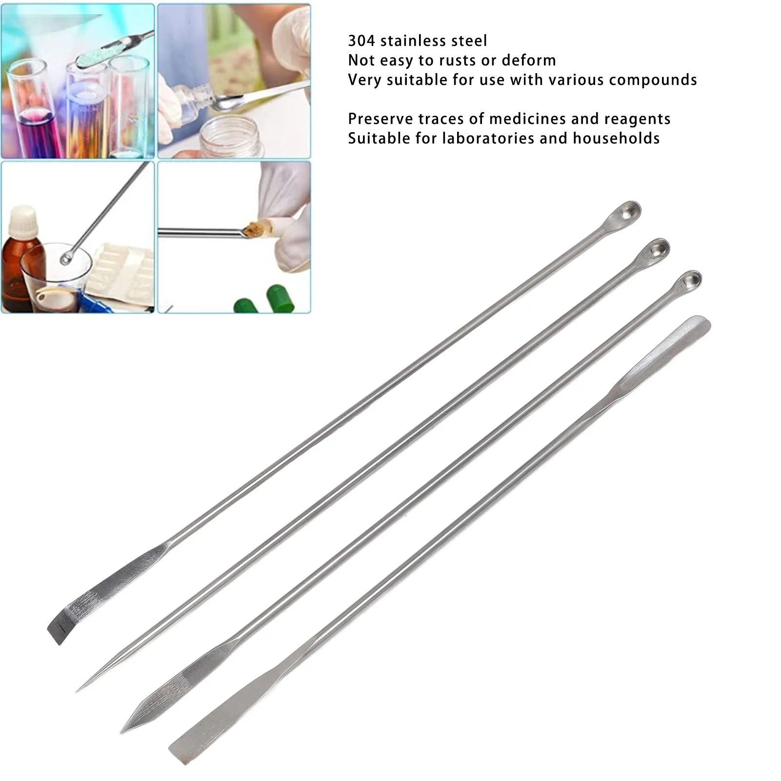 4-teiliges Laborspatel-Set, Löffel aus Edelstahl 304, zum Mischen mit Aufbewahrungstasche, Laborspatel aus Edelstahl