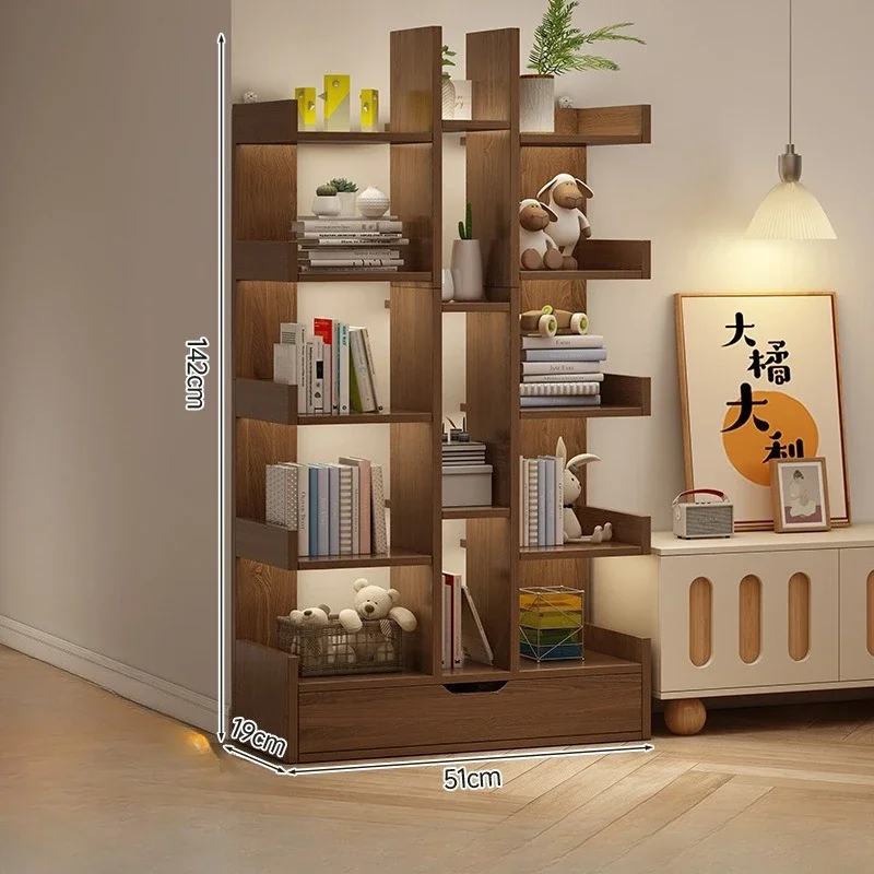 Wohnzimmer-Bücherregal, Massivholzschrank, Büro, einfaches modernes Bücherregal, mehrstufiges, bodenstehendes Lagerregal, Bücherregale Image