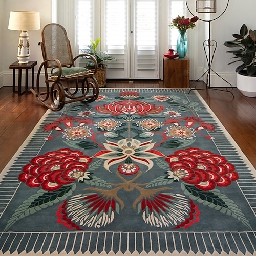 Französischer Vintage-Teppich mit Blumenmuster, strapazierfähig, schmutzabweisend, ideal als Sofa- oder Couchtischmatte, Überwurf für Schlafzimmer oder Wohnzimmer. Image