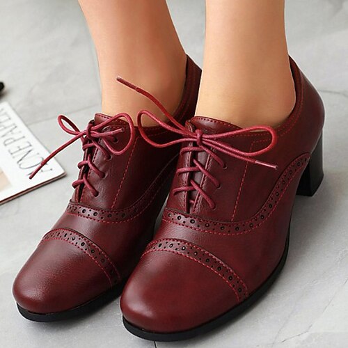 Damen-Oxford-Schuhe mit Absatz im Vintage-Stil – Brogue-Pumps zum Schnüren fürs Büro, formelle Anlässe und den Alltag Image