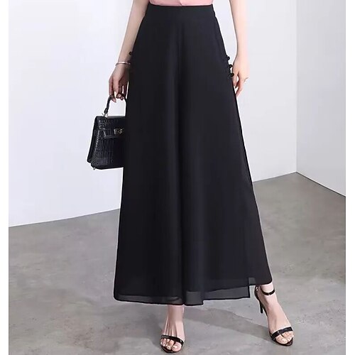 Damen Weites Bein Chinos Elegant Mode Streetwear Wadenlang Hohe Taille Einfach Bequem Komfort Weich Mikroelastisch Outdoor Urlaub Straße Apfel Grün Wein Marineblau Schwarz Frühling Herbst Lässiger Image