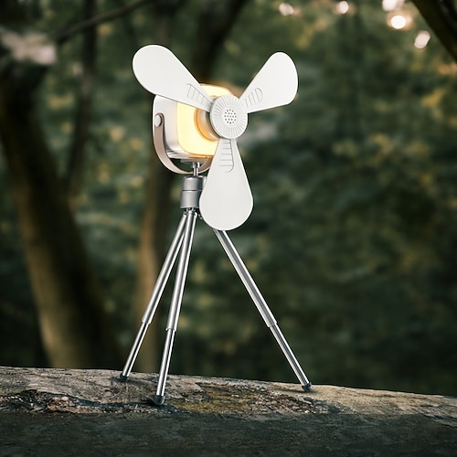 tragbarer Campingventilator mit Beleuchtung Stativ, wiederaufladbarer, tragbarer USB-Zeltventilator mit Fernbedienung, LED-Hängeventilator für Camping und Wohnmobile Image