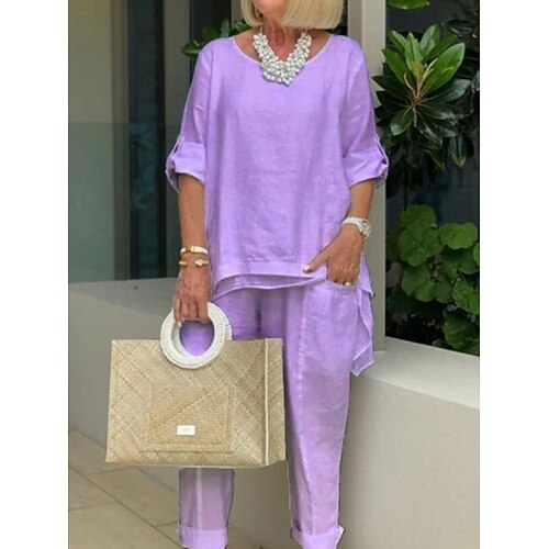 Damen Zweiteilige Sets Hosen-Sets Langarm Rundhalsausschnitt Einfach Mode Streetwear Lässig Täglich Outdoor Blau Schwarz Weiß Sommer Normale Passform Image