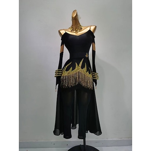 Lateinamerikanischer Tanz Kleid Quaste Damen Party Training Leistung Langarm Spandex Nylon Image