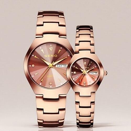 Hochwertiges 2er-Set Herren- und Damen-Armbanduhren im Partnerlook mit luxuriösem Strassbesatz – die perfekte Geschenkidee zum Lehrertag, Schulanfang, Schulabschluss oder anderen festlichen Anlässen. Image