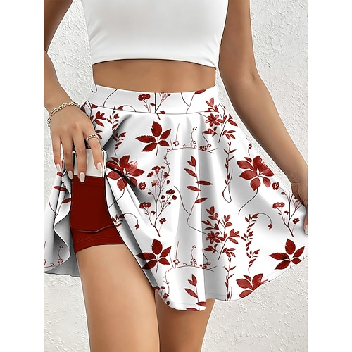 Damen Urlaubsrock Elegant Mode Hawaiianisch Badeanzugshosen Über dem Knie Hohe Taille Röcke Blumen Grafik Druck Dehnbar Täglich Strand Gelb Rote Blau Grün Sommer Image