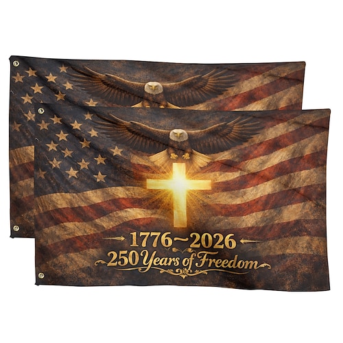 2 Stück US-Flaggen zum 250. Jahrestag der Unabhängigkeit Amerikas – 250 Jahre Freiheit – majestätisch, patriotisch, 1776–2026 – Feierlichkeiten zum 500. Jahrestag der Unabhängigkeit am 4. Juli Image