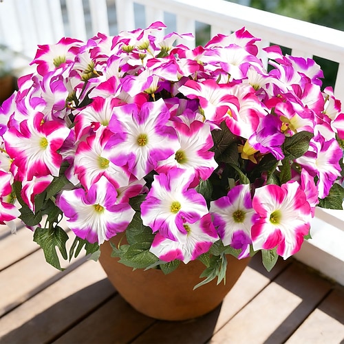 4 Bündel künstliche Frühlingsprunkwinden für den Außenbereich, UV-beständige, täuschend echt aussehende Seidenpflanzen für den Eingangsbereich, Garten oder Balkon Image