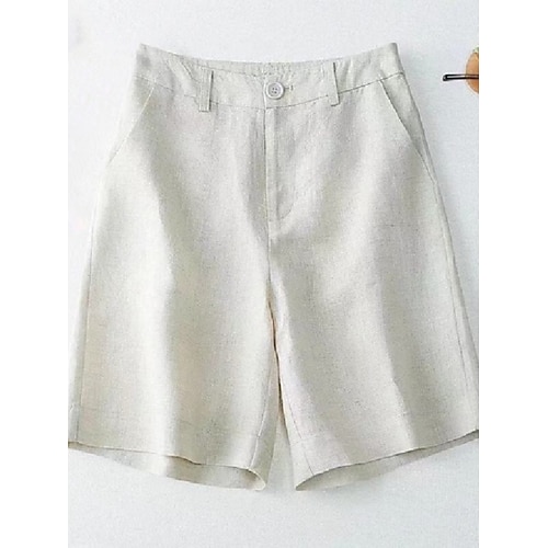 Damen Hose in Leinenoptik Chinos Sommershorts Urlaub Basic Lässig Kurz Hohe Taille Einfach Tasche Bequem Weich Atmungsaktiv Mikroelastisch Täglich Outdoor Straße Blau Weiß Gelb Rote Sommer Frühling Image