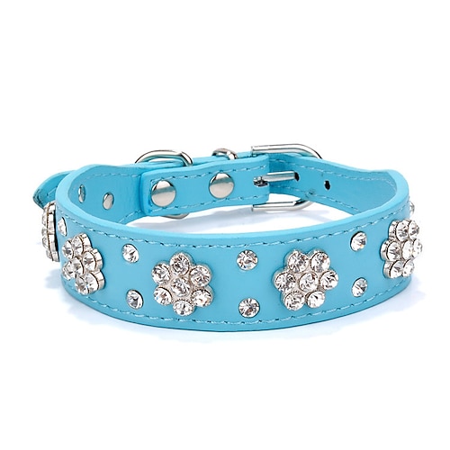 Hund Leder pu Halsband, bling Blume besetzt Strass Hundehalsbänder, verstellbare Schnalle Haustier Halskette Halsband, für kleine mittlere Haustiere, rot xs fba