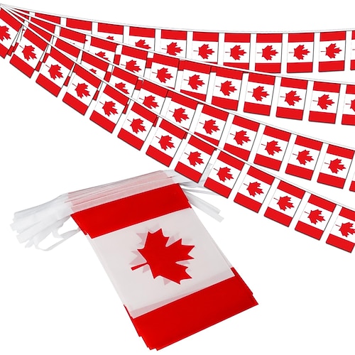 Wimpelkette mit kanadischen Flaggen für die Fußball-Weltmeisterschaft (50 Flaggen), 14 Meter lange Mini-Wimpelkette mit kanadischen Flaggen für Dekorationen im ländlichen Raum, Schulen, Partys und Image