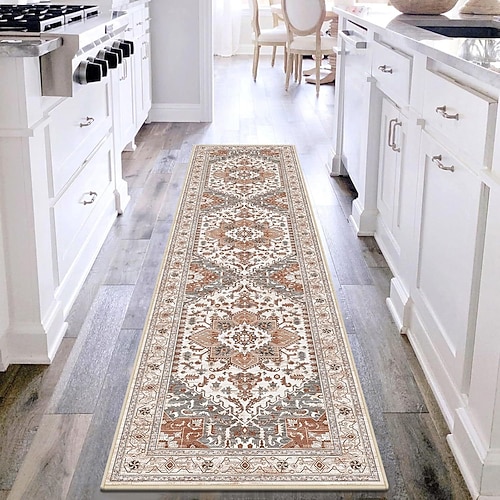 Flurteppich im persischen Ethno-Stil, strapazierfähig, rutschfest, für Schlafzimmer und Wohnzimmer, aus Kunstkaschmir, leicht zu reinigen Image