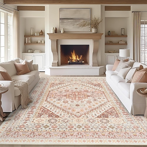 Persischer Ethno-Teppich, Vintage-Boho-Schlafzimmerteppich, strapazierfähiger, rutschfester Teppich für das Wohnzimmer Image