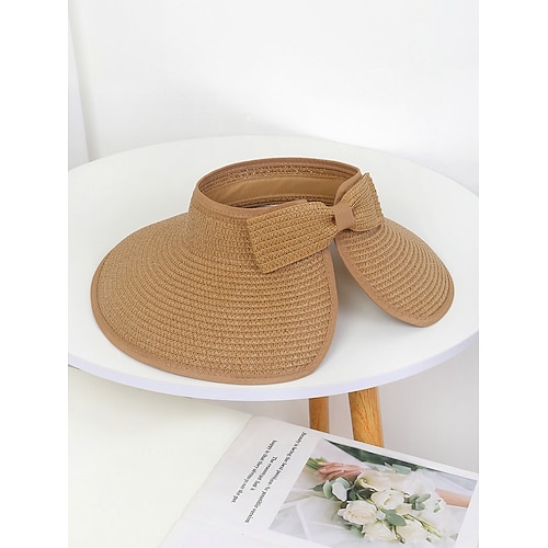 Damen-Strohhut mit breiter Krempe, faltbar, oben offen, in verschiedenen Farben, leichter Sommerhut für Strand, Urlaub und Outdoor-Aktivitäten Image