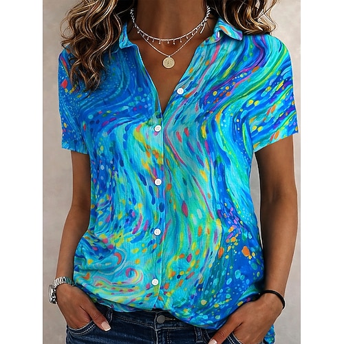 Damen Shirt Kurzarm Floral Grafisch Bohemia Vintage Tropisch Ärmellos Shirt Kragen Reguläre Oberteile Täglich Blau Braun Grün Hellblau Sommer Frühling 1950er Interstellar Atom Image