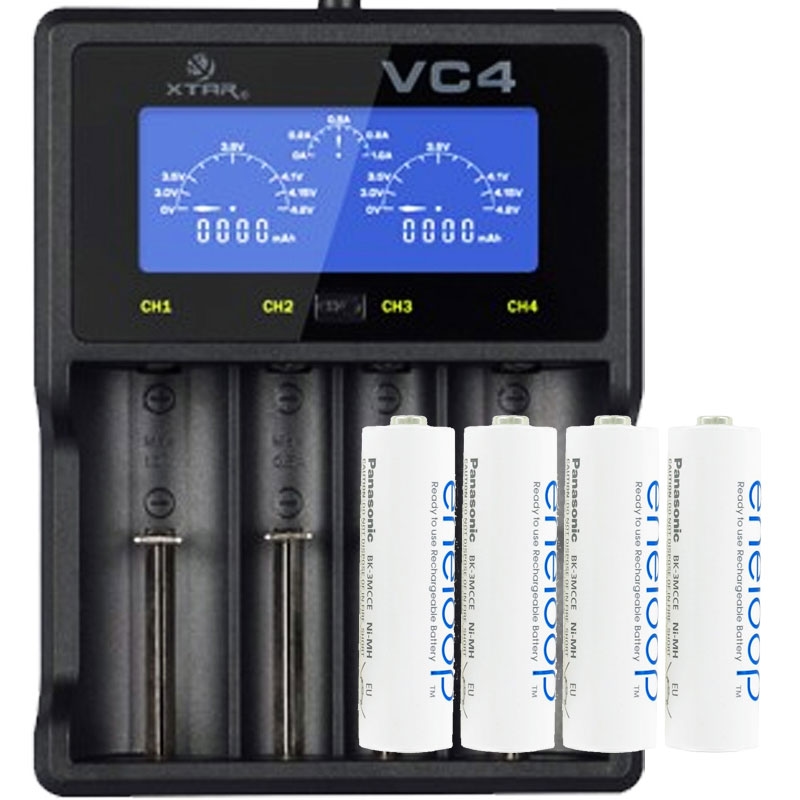 AccuCell Panasonic eneloop, Ready-to-Use NiMH Akku, AA Mignon, 4er Pack und LCD Schnell-Ladegerät für NiMH und Li-Ion Akku Image