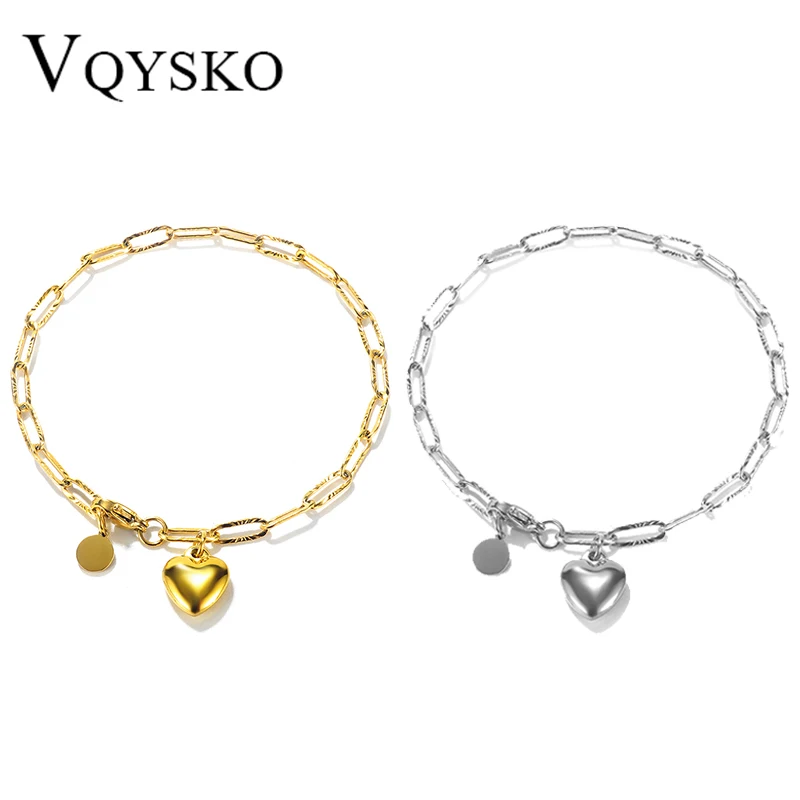 VQYSKO bracciale in acciaio inossidabile per bracciali da donna bracciali con ciondolo a cuore bracciali a catena di moda gioielli da donna con bracciale spesso