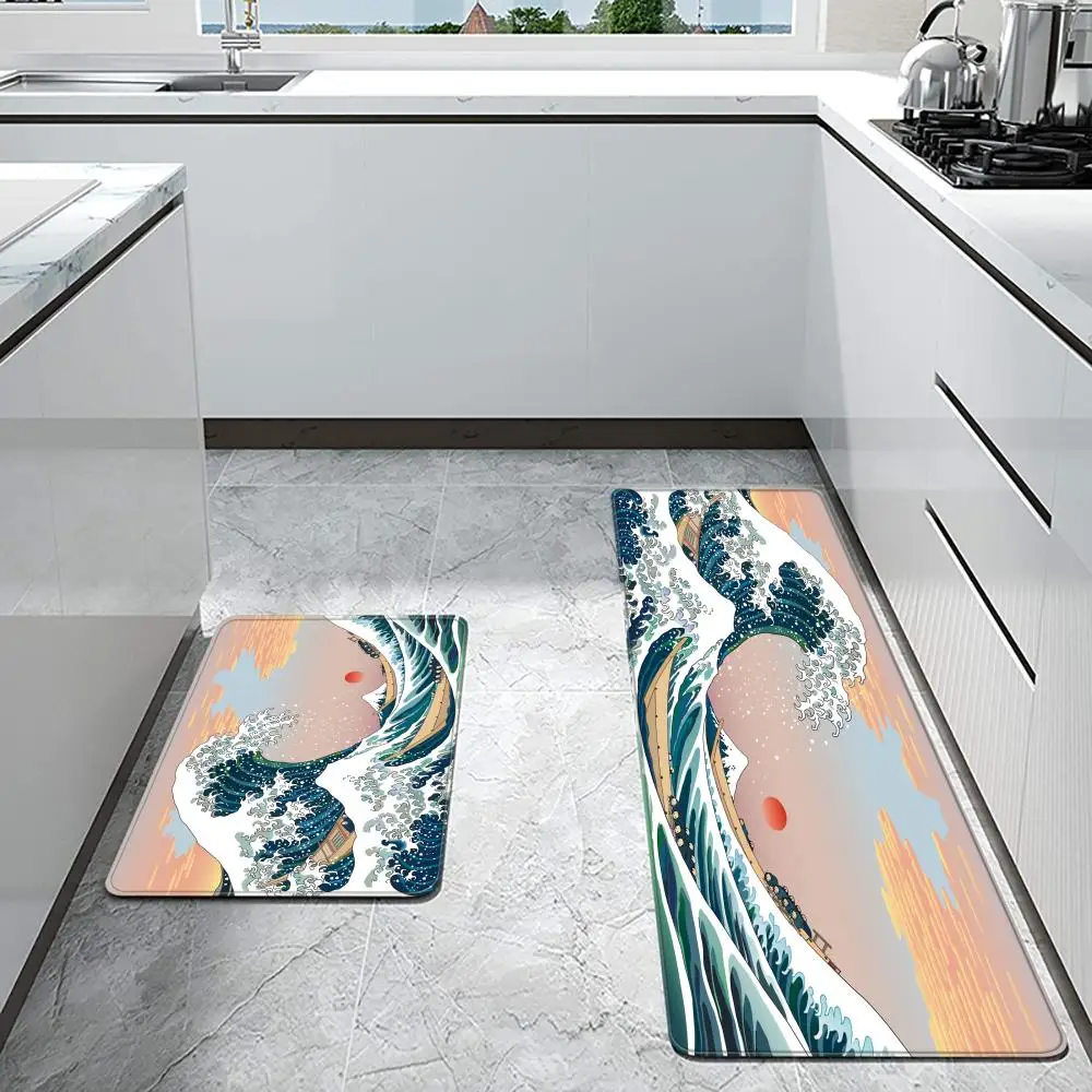 Japanese Kanagawa Big Wave Floor Mat Entrance Doormat Bath Mats Non-slip Mat Carpets Carpet Entrance Of House Custom Kitchen Foo