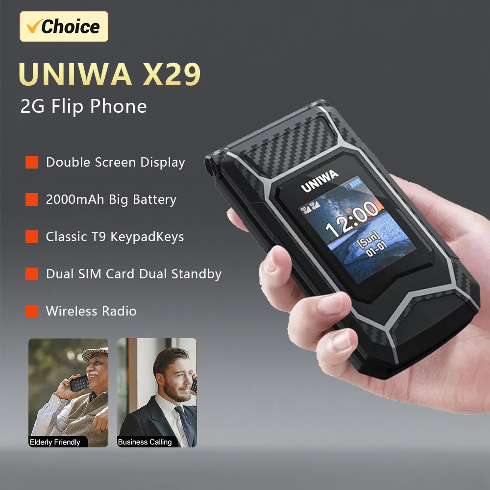 UNIWA X29 Old Man 2G Flip Mobile Phone GSM Senior Big Push-Button Flip Phone Dual Sim FM Radio Russian Arabic Keyboard Cellphone
