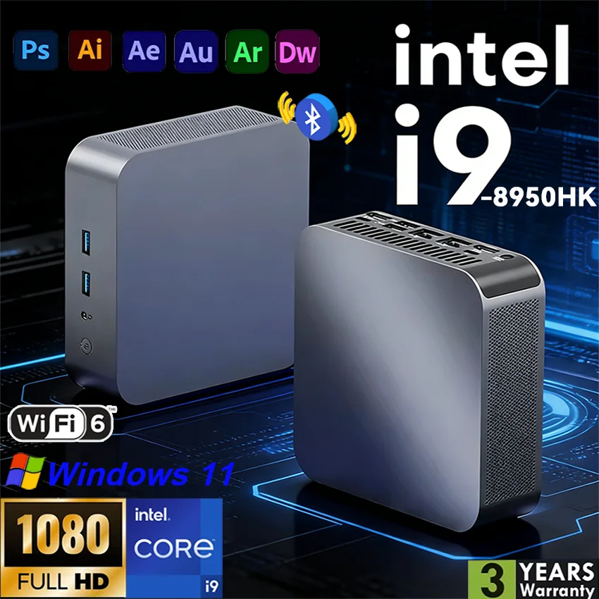 NEW Intel Core i9 8950HK 16GB RAM 1/2TB SSD Bluetooth 5.2 WiFi6 1000M Ethernet Windows 11 Gaming Office Intel i9 Mini PC