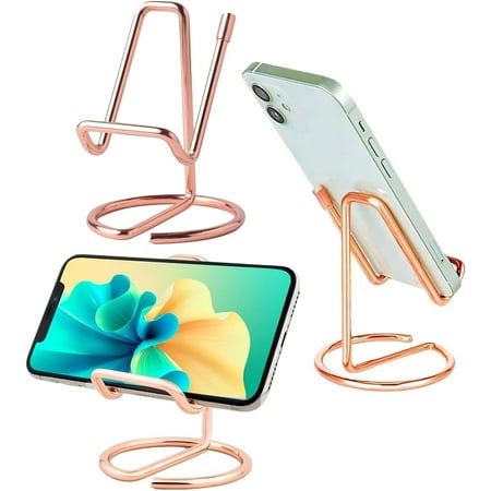 Cell Phone Stand for Desk Metal Mobile Phone Stand Holder Cute Rose Gold Cell Phone Display Holder Phone Dock Compatible with All Mobile Phones iPhone Switch iPad (Rose Gold 1 Pack)
