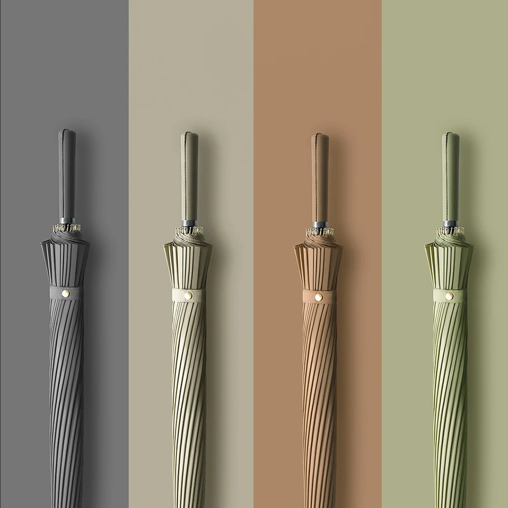 24K Antivento Lungo Ombrello Da Pioggia Delle Donne di Colori Semplici Degli Uomini Golf Ombrello Manico In Pelle Grande Ombrello Paraguas Guarda Chuva