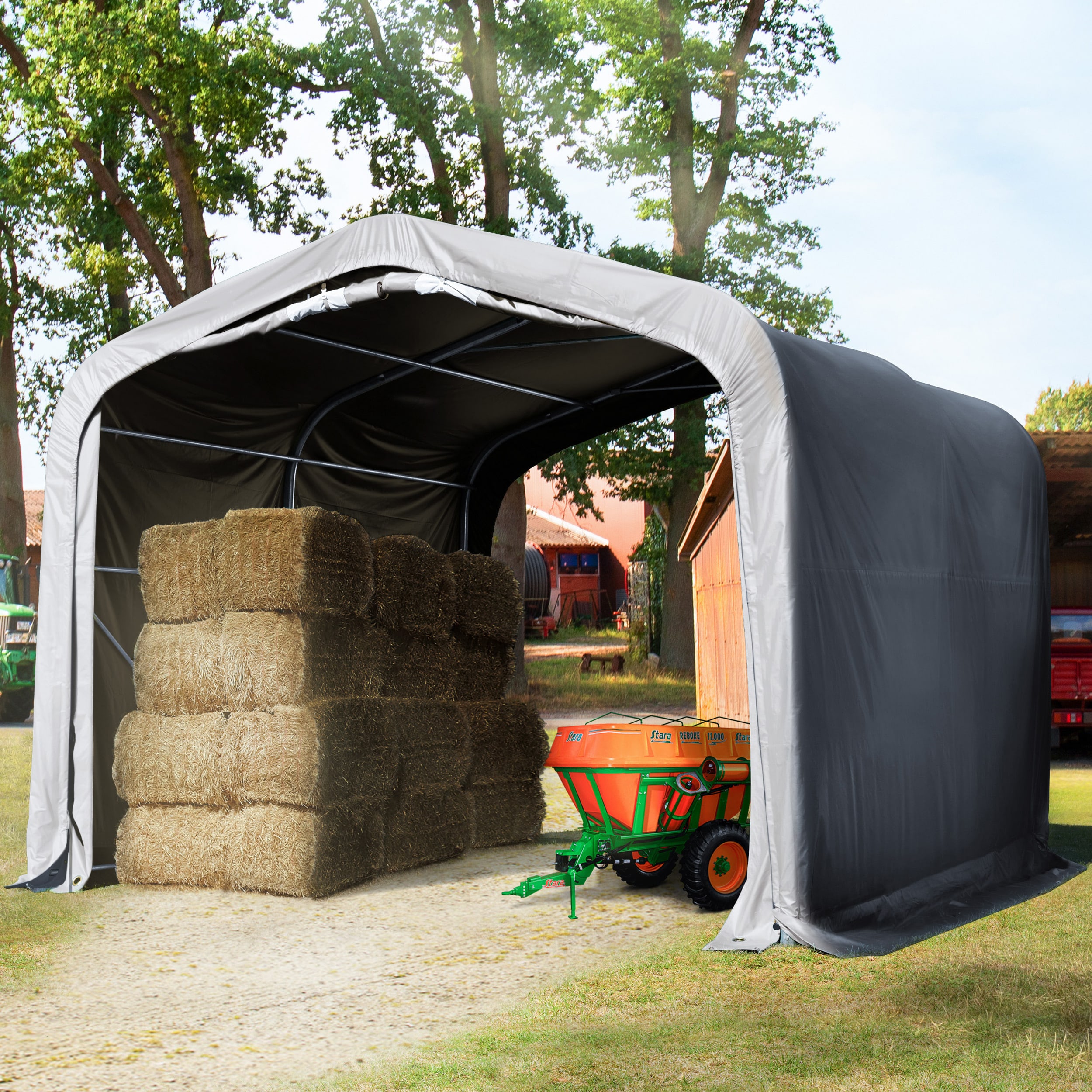 4x4m Weideunterstand, PVC-Plane, grau, Erdbefestigung - (49904) Image