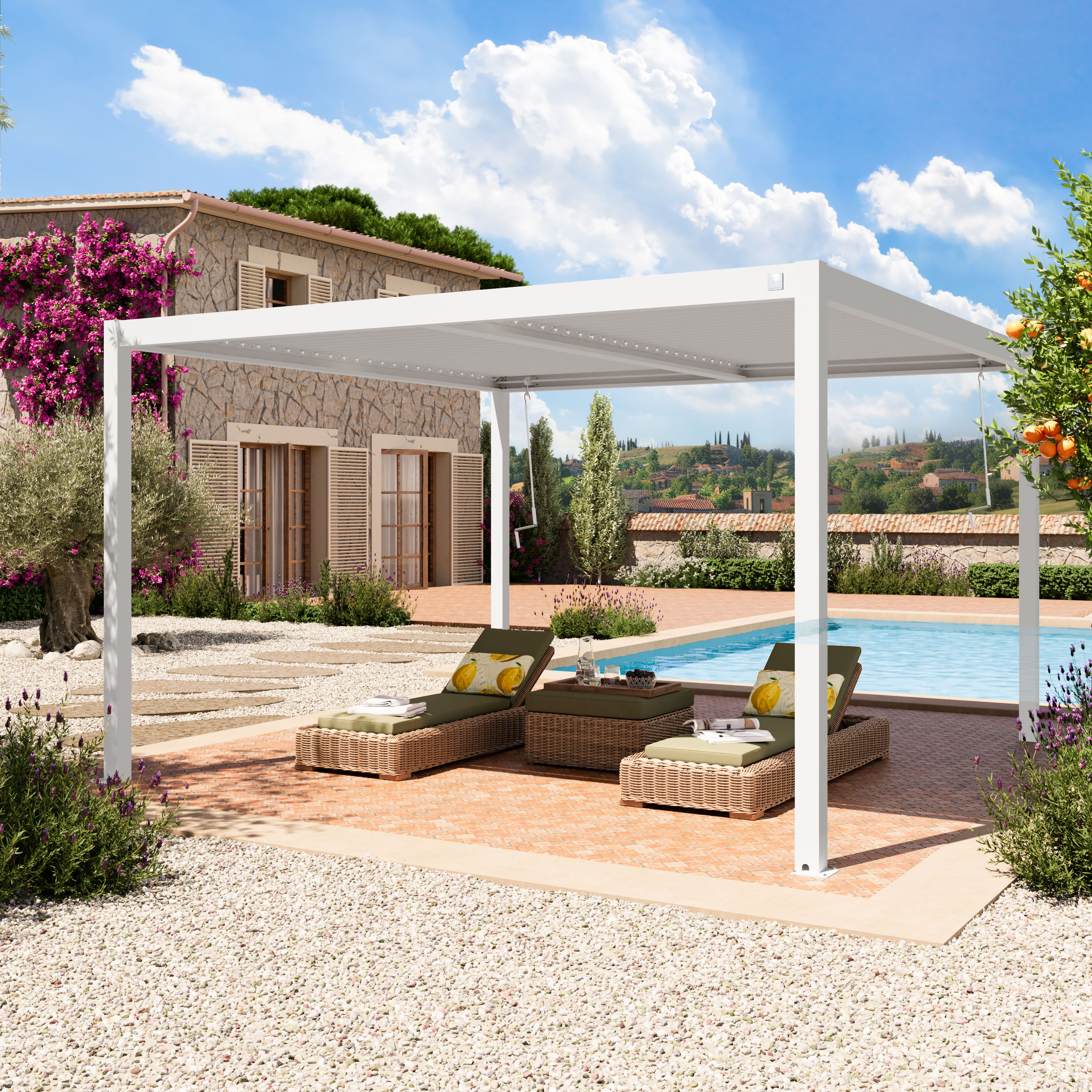 4x4m Pergola in weiß; mit Lamellendach in weiß - (400130) Image