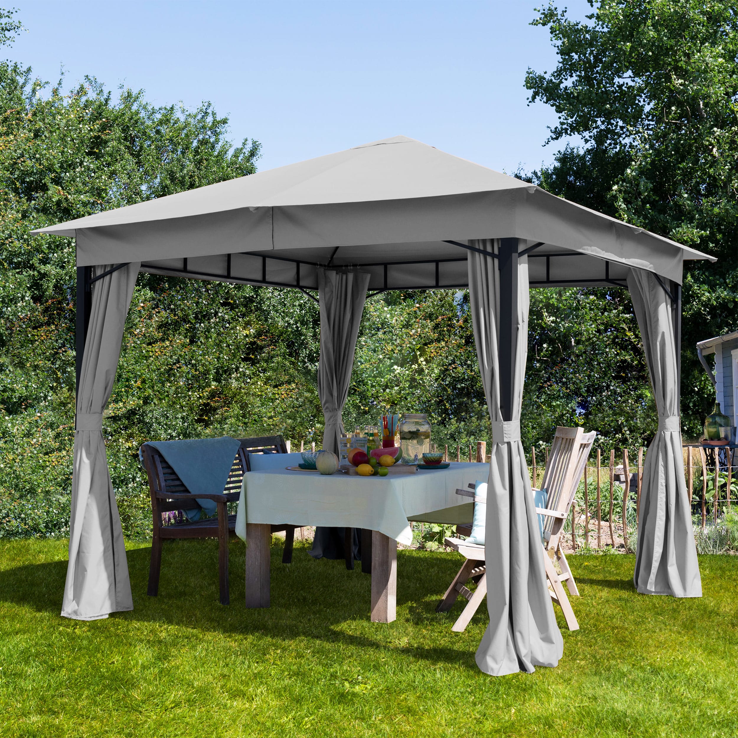 3x3 m Softtop Gartenpavillon, inkl. 4 Seitenteile, stone - (300040) Image