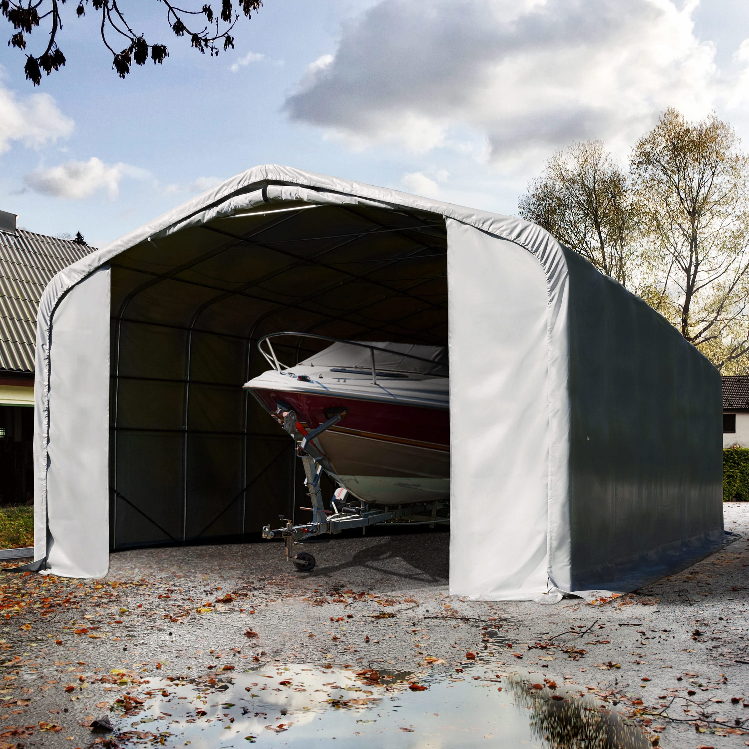 6x36m Zeltgarage, PRIMEtex-Plane, grau, mit Statik (Erduntergrund) - (99454) Image